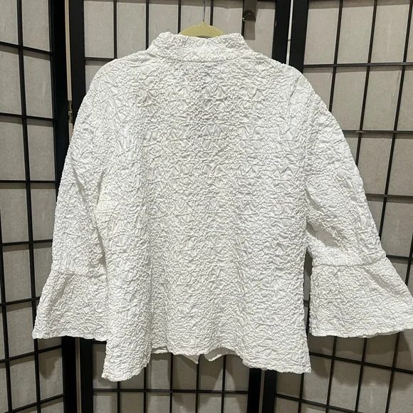 White Textured Button-Up Blouse BY GO SILK, WOMEN SIZE 2X - Picture 4 of 9